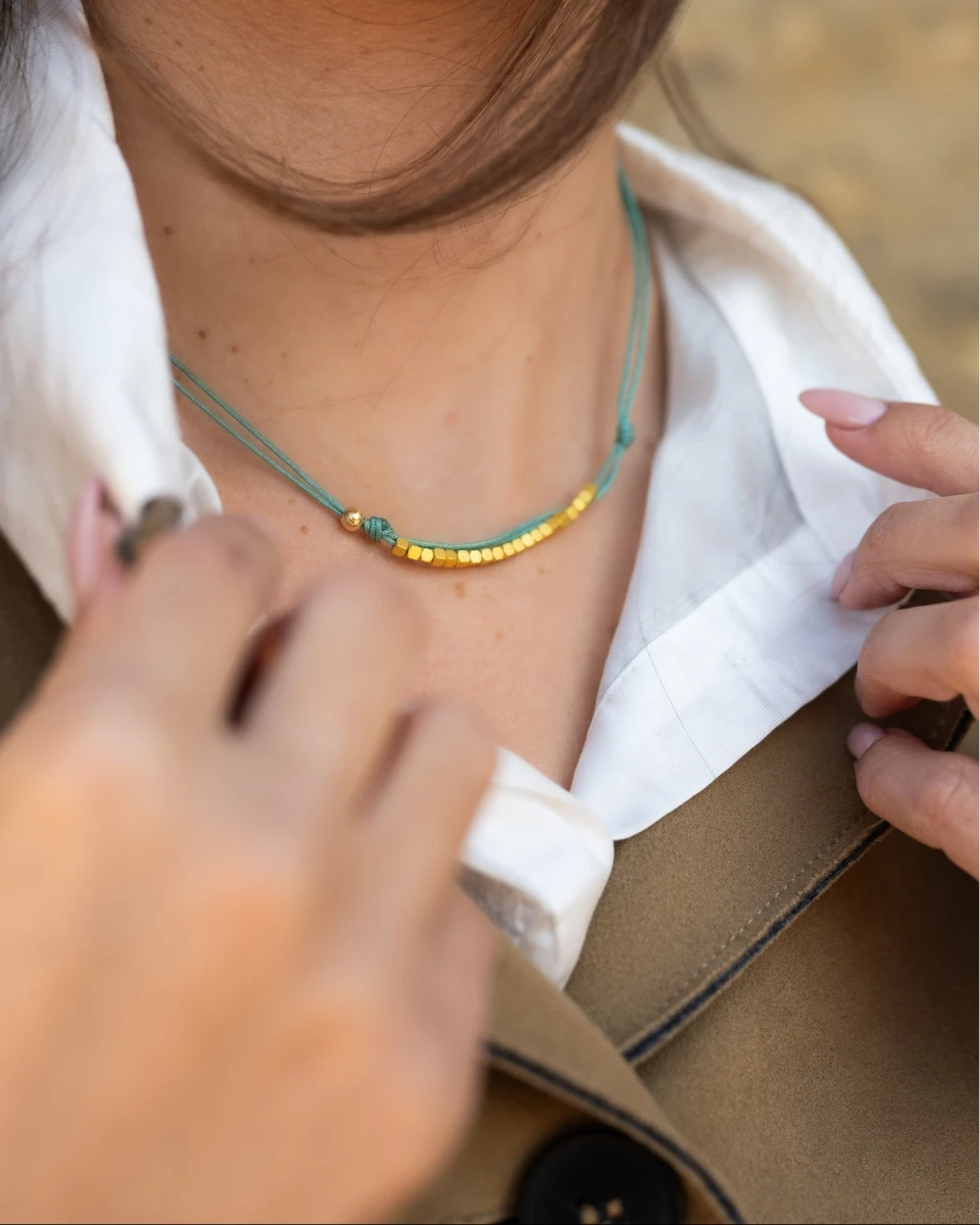 ZILIA Green & Zlatý Hematite Stříbrný náhrdelník