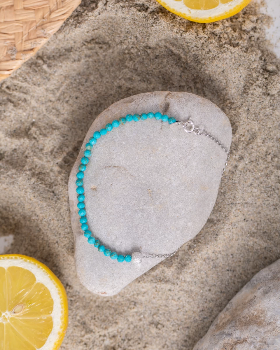 Stříbrný náramek na kotník s tyrkysovými minerály