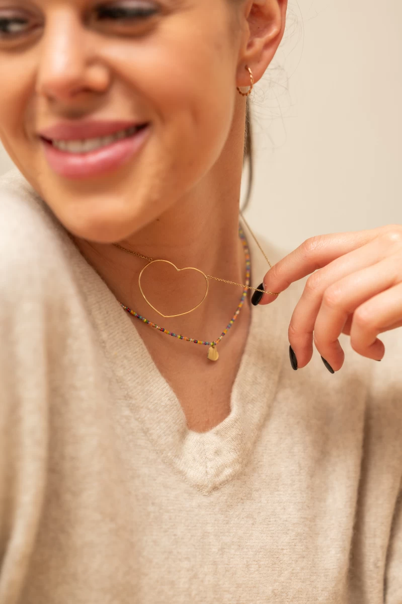 Náhrdelník ze žlutého zlata 585 s velkým srdcem ručně vyrobený originální šperk