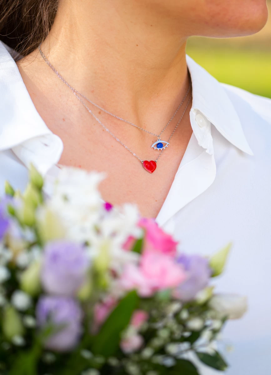 Náhrdelník Zlé oko z bílého zlata14K