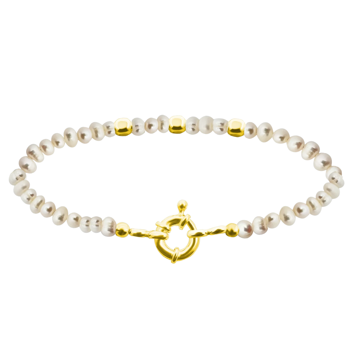 Náramek s bílou sladkovodní perlou v pozlaceném obrysu