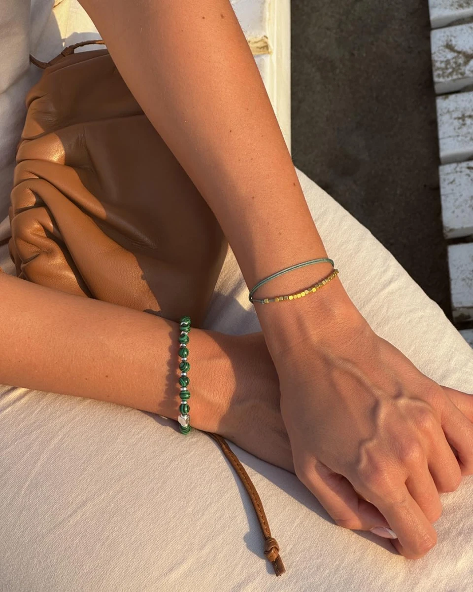 ZILIA Green & Zlatý Hematite Stříbrný náramek