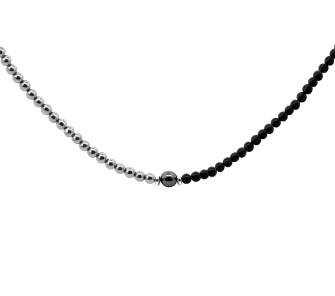 ZILIA Hematite Black & White Stříbrný  Mineral Náhrdelník