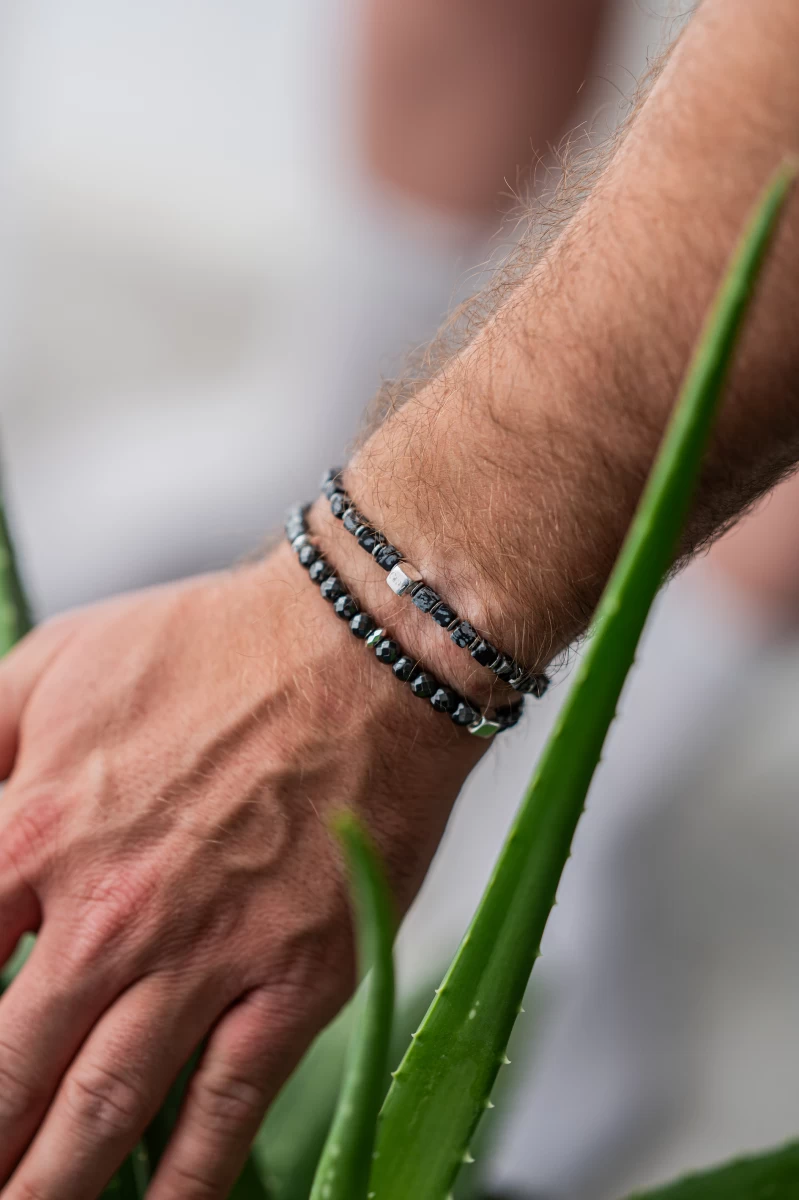 Náramek ze stříbra 925 s obsidiánem