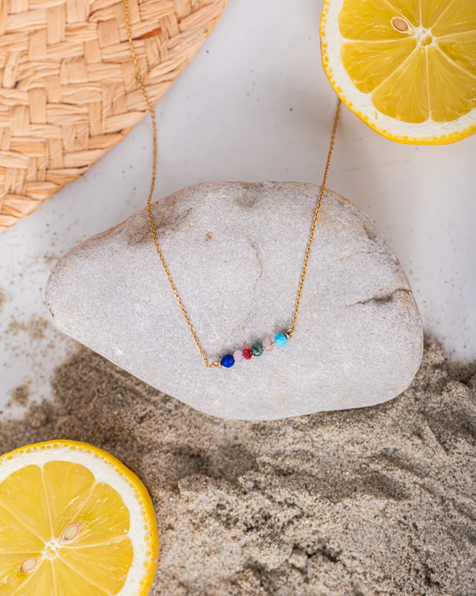 Náhrdelník růžové zlato s barevnými krystaly