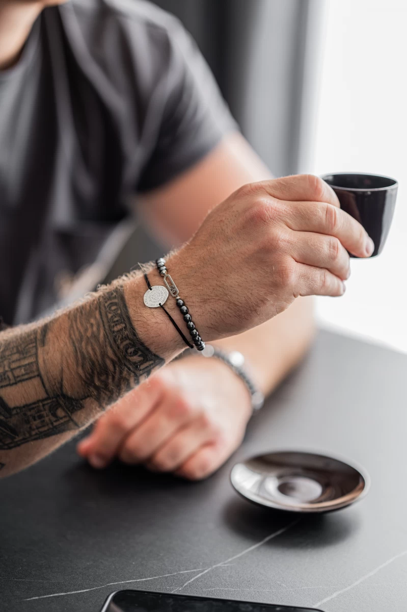 Pánský náramek hematit a stříbro