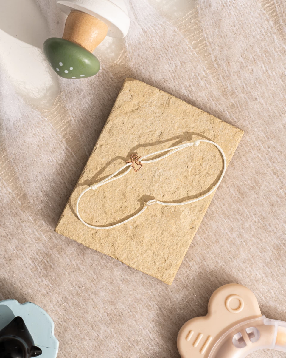 Náramek na šňůrce pro miminko s obrysem anděla se svatozáří z růžového zlata 14K