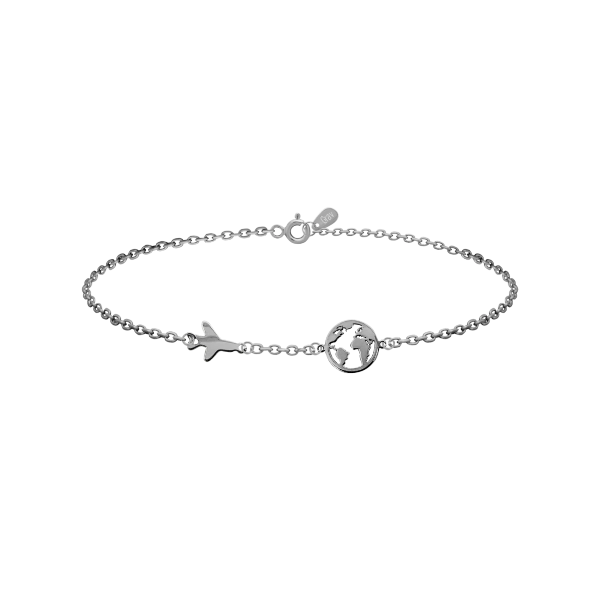 Náramek z pravého stříbra 925 s letadlem a zeměkoulí