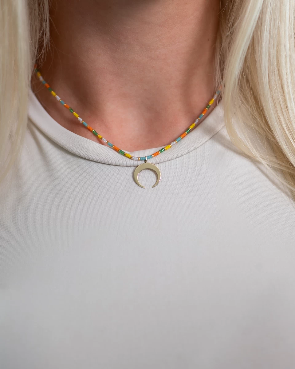 Náhrdelník Barevná perla Měsíc ze 14K žlutého zlata