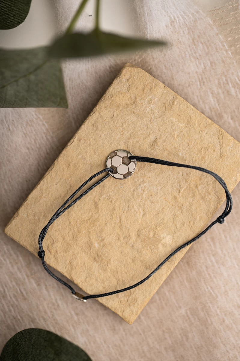 Dětský provázkový náramek fotbal z růžového zlata 14K