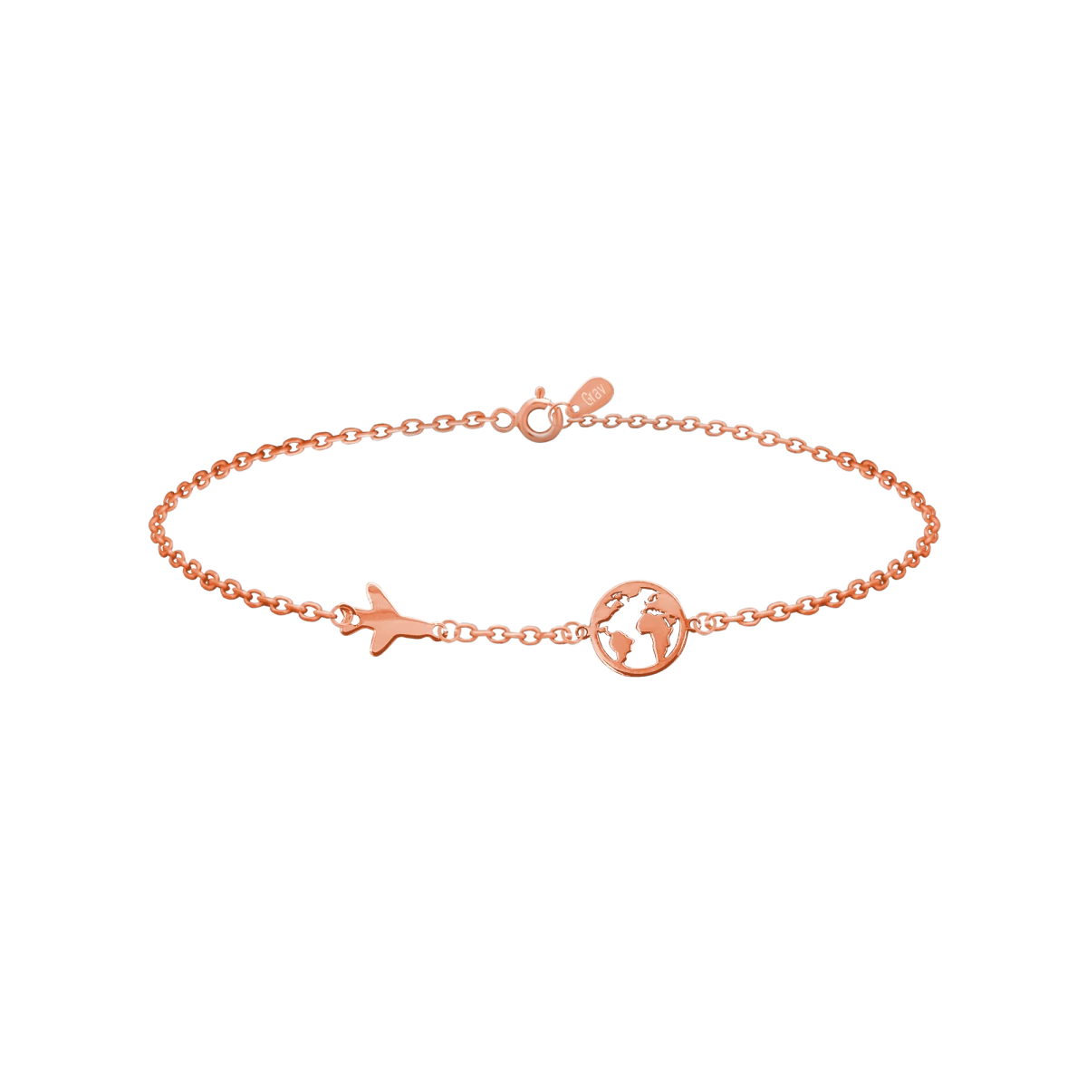 Náramek z růžového zlata s letadlem a zeměkoulí